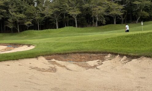 Bunker damaged by heavy rain at Nanso Country Club